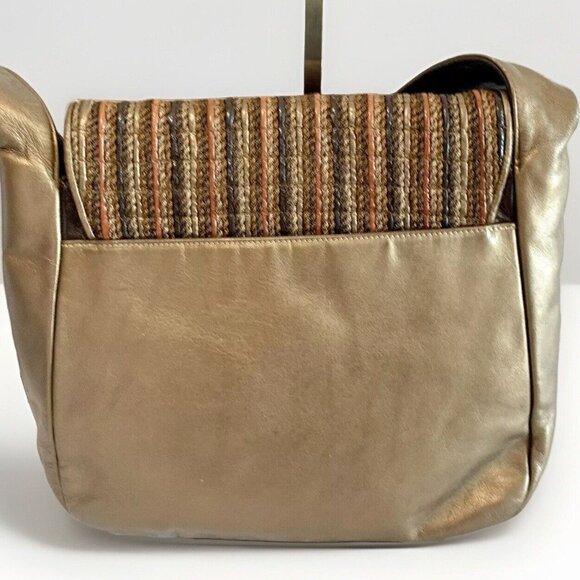 SHARIF Metallic Brown Orange Woven Shoulder Bag Flap Square Tote Bag 80’s VTG - Picture 3 of 15